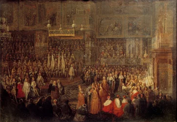 Krönung von Ludwig XV. (1710-1774) in der Kathedrale von Reims am 25.10.1722