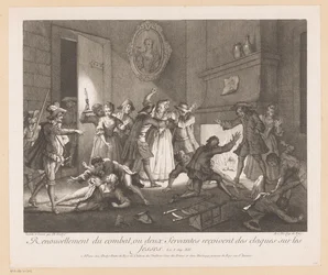 Interieur mit kämpfenden Menschen