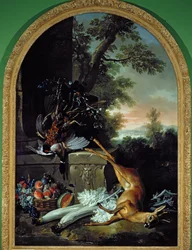 Stillleben mit Wild in einer Landschaft, ca. 1730