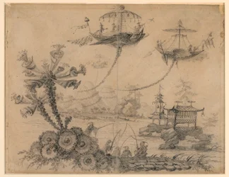 Zeichnung, Chinoiserie-Fantasie, 1770–1790