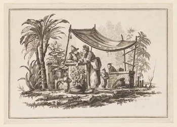 Figuren mit einer Vase mit Blumen, aus "Nouveau Cahier de Six Feuilles De Différents Sujets Chinois Historiés"