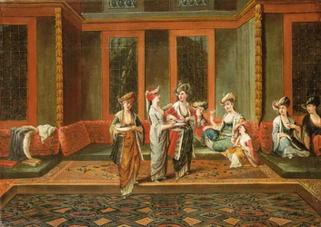 Armenische Frauen, die in einem Innenraum Kaffee trinken