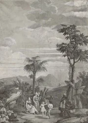 Die Kinder tanzen, Tapetenpaneel aus der Serie "Paul et Virginie", von Dufour & Cie, ca. 1823