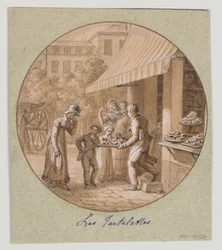 Entwurf für einen bemalten Porzellanteller, Les Tartelettes (Kleine Törtchen) für den Service des Objets de Desserts (Dessertservice)