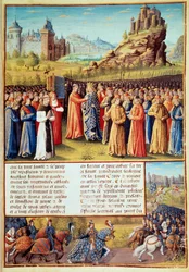 Zweiter Kreuzzug: König Ludwig VII., genannt der Jüngere, nimmt in Vézelay in Anwesenheit von Bernhard von Clairvaux und dem Bischof von Versailles am 31. März 1146 das Kreuz. Viele Barone nahmen ebenfalls teil
