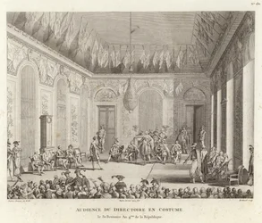 Hören des Direktoriums in Kostüm
