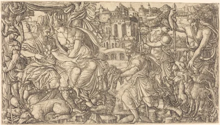 Ein König und Diana empfangen Jäger
