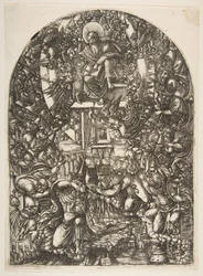Der heilige Johannes wird in den Himmel gerufen, aus der Apokalypse