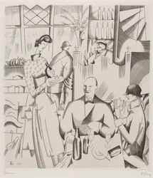 Dinner at the Bisto (Le diner chez le bistrot), 1923 (Gravur)