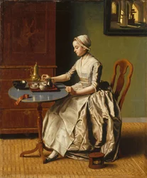 Eine Dame gießt Schokolade ein, um 1745