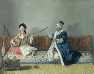 Monsieur Levett und Mademoiselle Helene Glavany in türkischen Kostümen