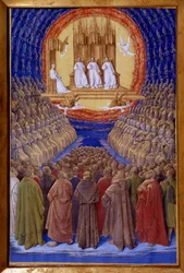 Die Heilige Dreifaltigkeit, das Gebet der Heiligen Miniatur in „Les Heures d