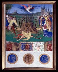 Das Martyrium der Katharina von Alexandria. Miniatur aus „Das Stundenbuch des Étienne Chevalier“ von Jean Fouquet (1420-1477/1481)