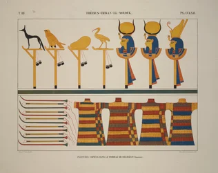 Waffen und Zeichen, Theben, Biban-el-Molouk, Illustration aus "Monuments de L