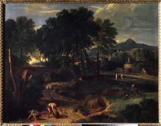 Landschaft mit Schafherde auf der Straße