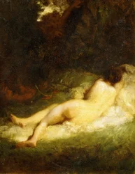 Schlafende Nymphe von einem Satyr blockiert, ca. 1846-47