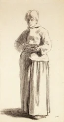Eine stehende Frau, die eine Tasse hält, ca. 1852-56