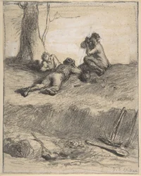 Straßenarbeiter beim Mittagessen, ca. 1850-52