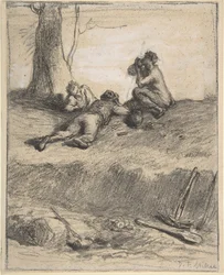 Straßenarbeiter beim Mittagessen, ca. 1850-52