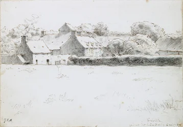 Ansicht von Bauerngebäuden über ein Feld, 6. August 1871