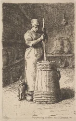 Frau beim Butterrühren, 1855-56