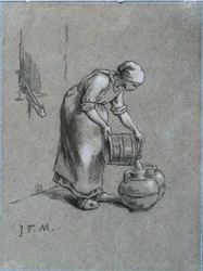 Frau an einem Brunnen