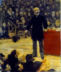 Georges Clemenceau (1841-1929) hält eine Rede im Fernando-Zirkus (1883)