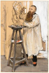 Porträt des Bildhauers Auguste Rodin in seinem Atelier