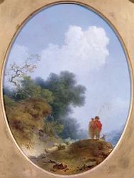 Ein Hirte spielt die Flöte, während ein Bauernmädchen zuhört, 1765