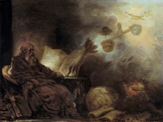 Der Traum von Plutarch oder Plutarch, der das Leben berühmter Männer erfindet. Der alte Mann wird in Meditation dargestellt