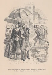 Ich brauchte dringend einen Omnibus, aber sobald es anfängt zu regnen, scheinen sie alle zu verschwinden..., 1843