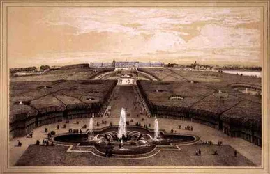 Gesamtansicht des Parks und Palastes von Versailles, veröffentlicht von Auguste Bry
