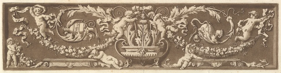 Ornamentale Fries mit Putten, Akanthusblättern und Fruchtgirlanden, aus Recueil de Diff..., 1784