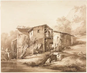 Landschaft mit Wassermühle, um 1790