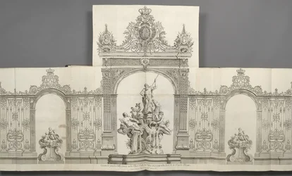 Entwurf der großen Gitter, die 1755 auf dem Place royale de Nancy aufgestellt wurden, auf Befehl von S. M. le Roy de