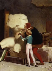Michelangelo (1475-1564) zeigt einem Schüler den Torso vom Belvedere, 1849