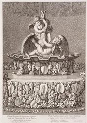 Brunnen mit zwei Amoren und einem Schwan, entworfen von Jean-Baptiste Tuby, in Versailles, 1677