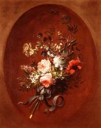 Blumenstrauß aus Rosen, Mohnblumen und anderen Blumen