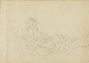 Kutsche gezogen von vier galoppierenden Pferden