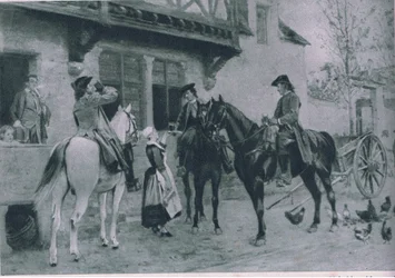 Halt an einem Gasthaus, Illustration aus Cassells Romance of Famous Lives, ca. 1940
