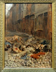 Revolution von 1848: „Die Barrikade in der Rue de la Mortellerie im Juni 1848 oder Erinnerung an den Bürgerkrieg“, 1848. 0,29 x 0,22 m. Paris, Louvre