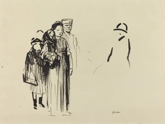Frau und zwei Kinder mit deutschen Soldaten, ca. 1914-1919