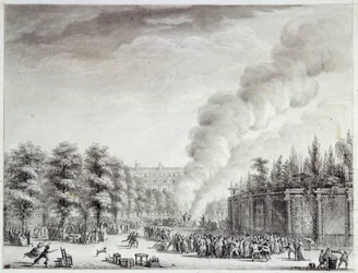 Französische Revolution: „Modell des Papstes brennt im Palais-Royal, 6. April