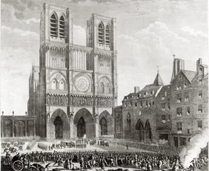 Thomas de Mahy (1744-90) Marquis von Favras macht ehrenvolle Wiedergutmachung vor Notre-Dame, graviert von Pierre Gabriel Berthault (1737-1831) 1790