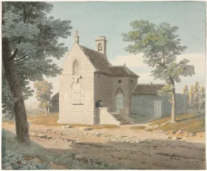 Kirche an einer Straße, späte 1700er-1800er Jahre
