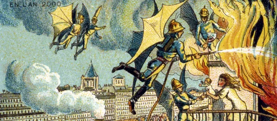 Fliegender Feuerwehrmann. Aus der Serie Visionen des Jahres 2000, 1899