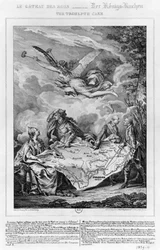Der Dreikönigskuchen, erste Teilung Polens am 26. September 1772, gestochen von Noël Le Mire (1724-1800)