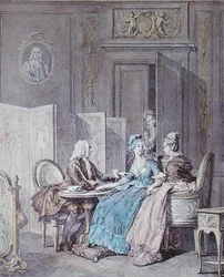 Die Schwangerschaftserklärung, 2. Hälfte des 18. Jahrhunderts, graviert von Pietro Antonio Martini (1739-97)