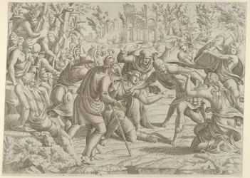 Der verräterische Sinon wird von den Hirten ins Lager des Trajan gebracht, 1535-1555