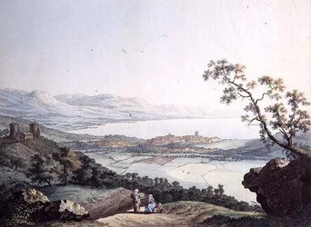 Blick auf Genf von Saconex in Savoyen, graviert von Jean Philippe Linck II (1770-1812) und Jacob Philippe Hackert (1737-1807)